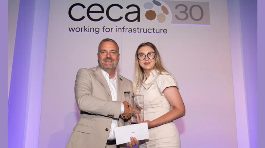 Gabriela Wins CECA Southern Trainee Civil Engineer Award 2026 1 Gabriela receives the award from CECA Southern Chair, Kevin Valentine.