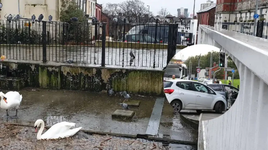 Bridge Road closed after vehicle strikes shop